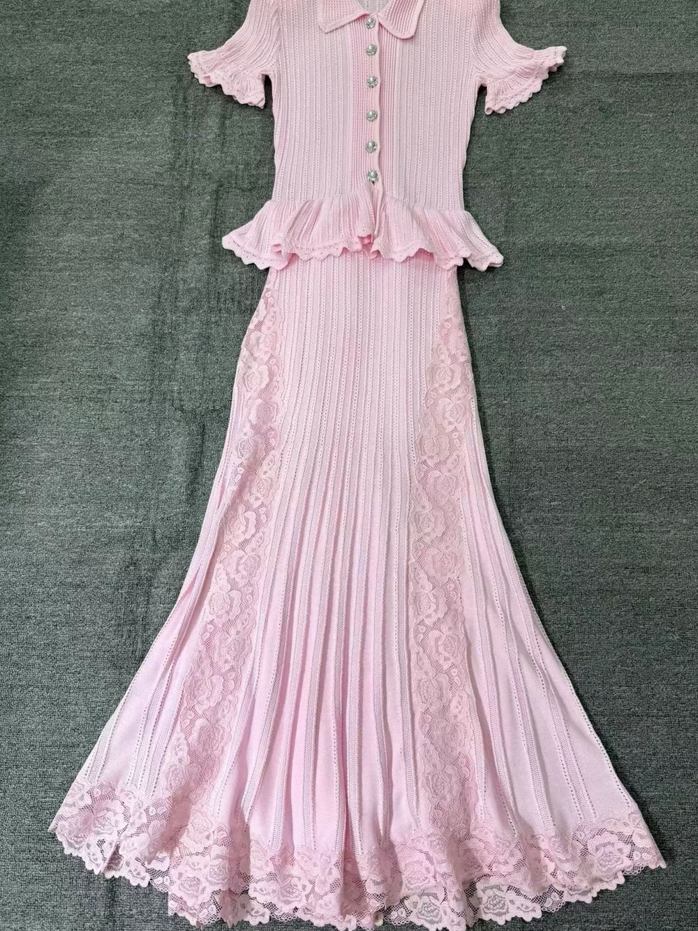 NWOT Self-Portrait PINK POINTELLE PEPLUM KNIT MIDI DRESS - Picture 6 of 9